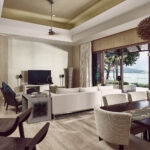 Equarius Villas at RWS with private terrace, offering stunning views of the turquoise sea.