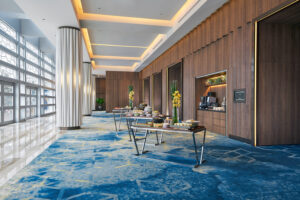 Luxurious ballroom at Pan Pacific Hotel Singapore decorated for a wedding reception.