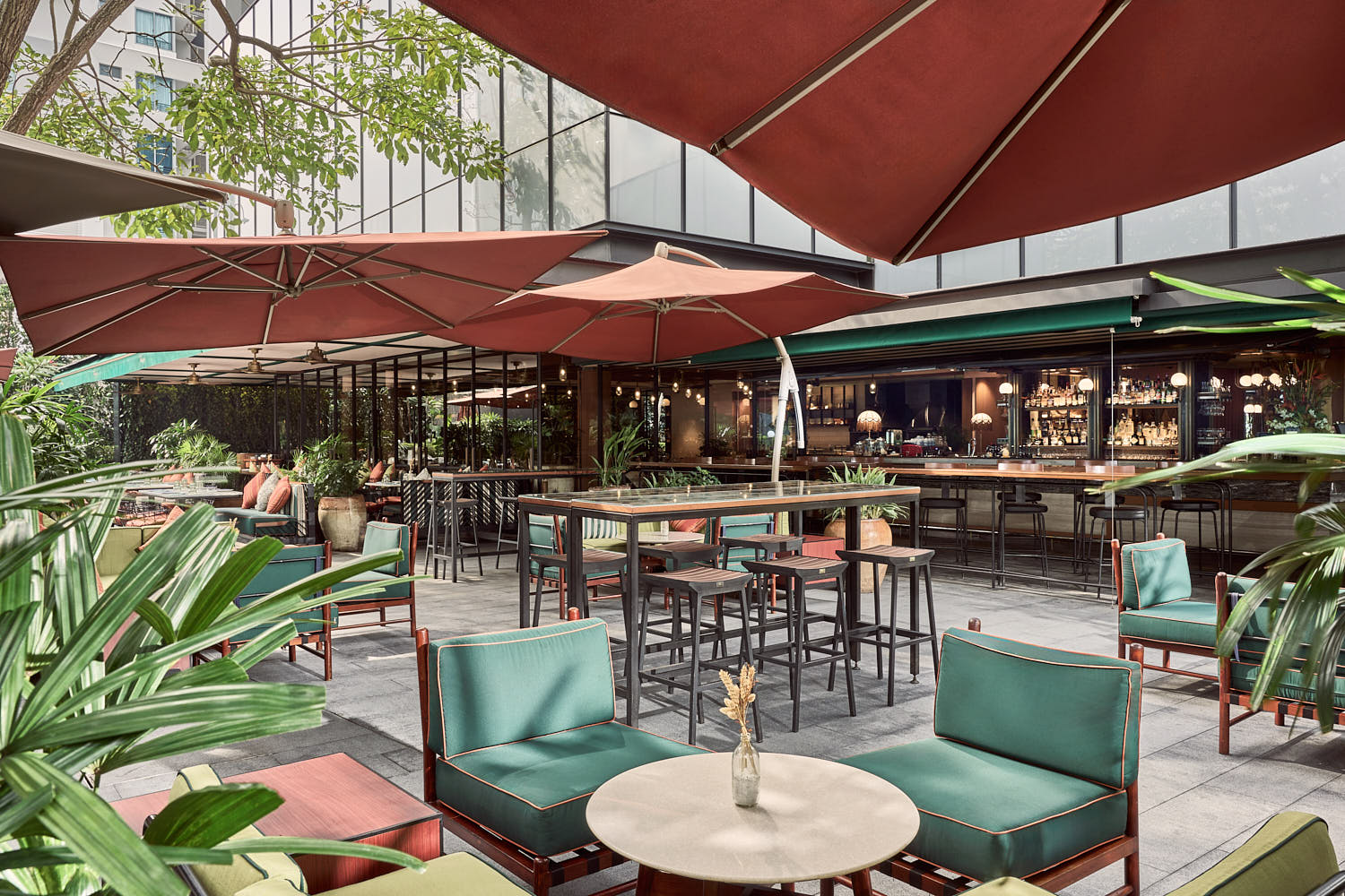 Elegant alfresco dining area at InterContinental Hotel with modern decor.