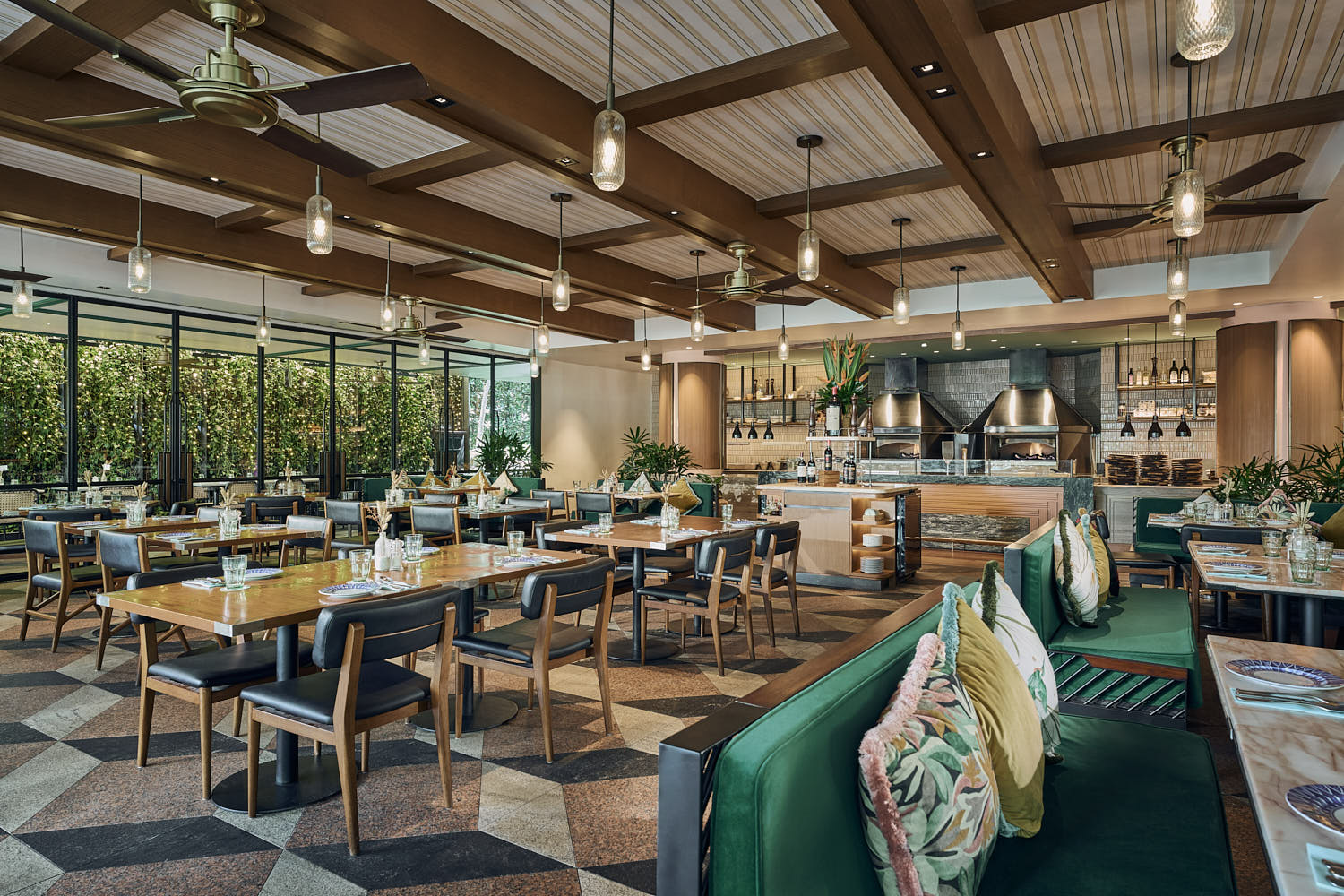 InterContinental Hotel restaurant blending indoor elegance with outdoor dining comfort.