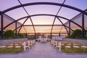 Sunset solemnization ceremony at Grand Park City Hall, offering breathtaking views and a dreamy atmosphere.