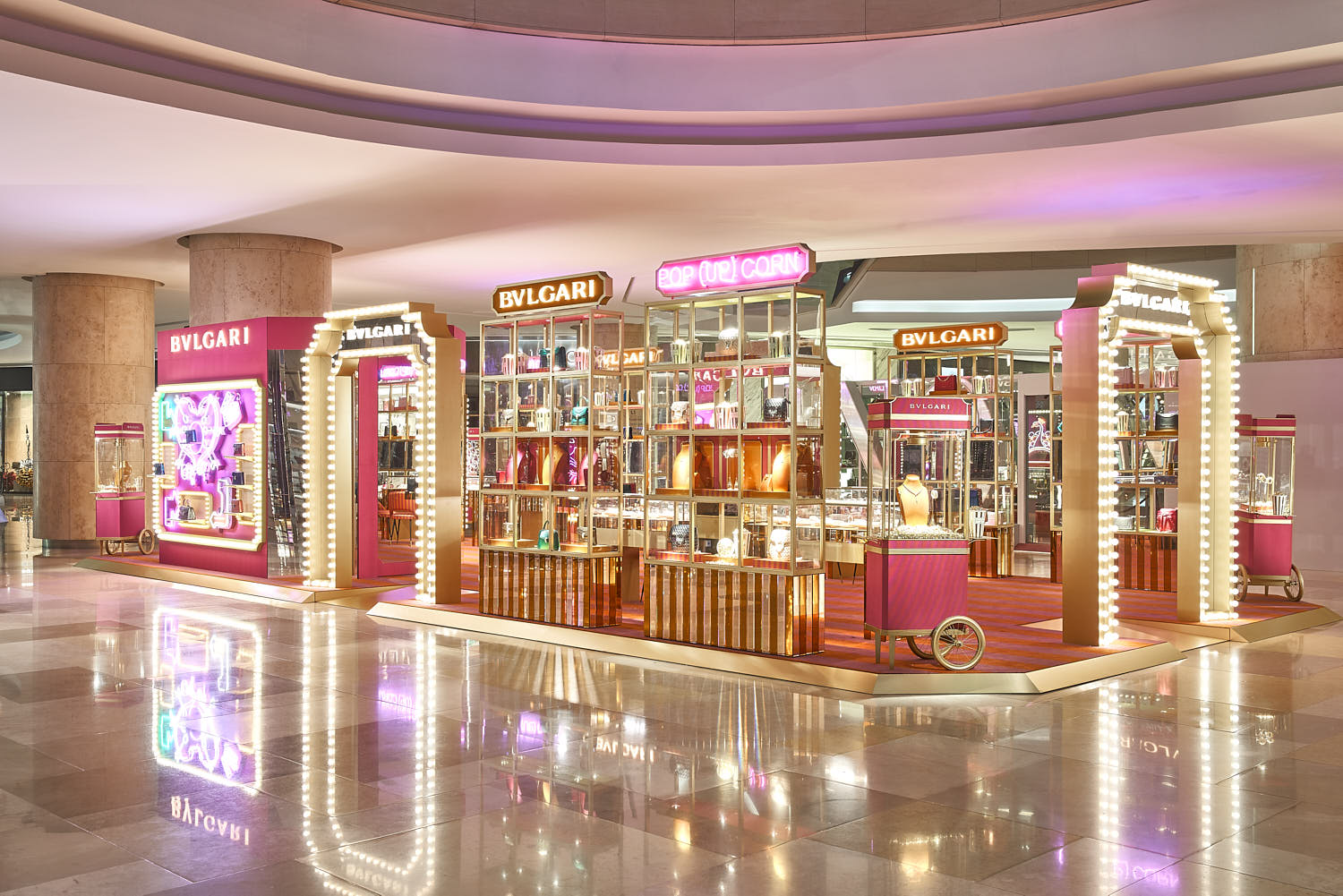 The display evokes a modern luxe atmosphere with high visual impact.