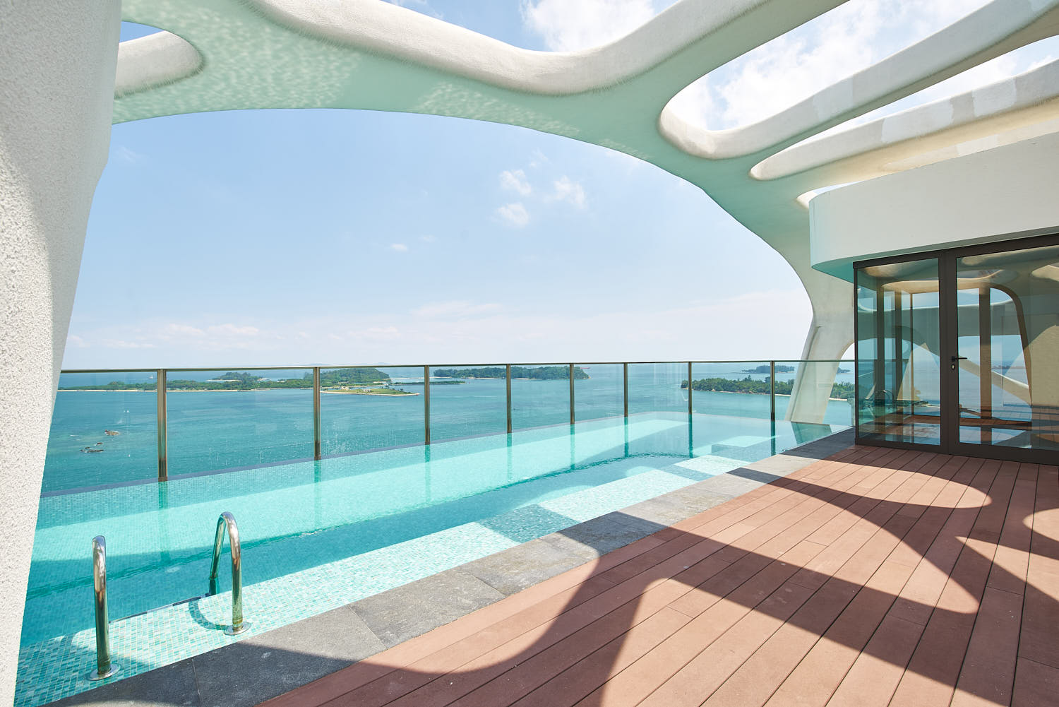 Cape Royale’s sleek architectural silhouette framed by sea and sky.