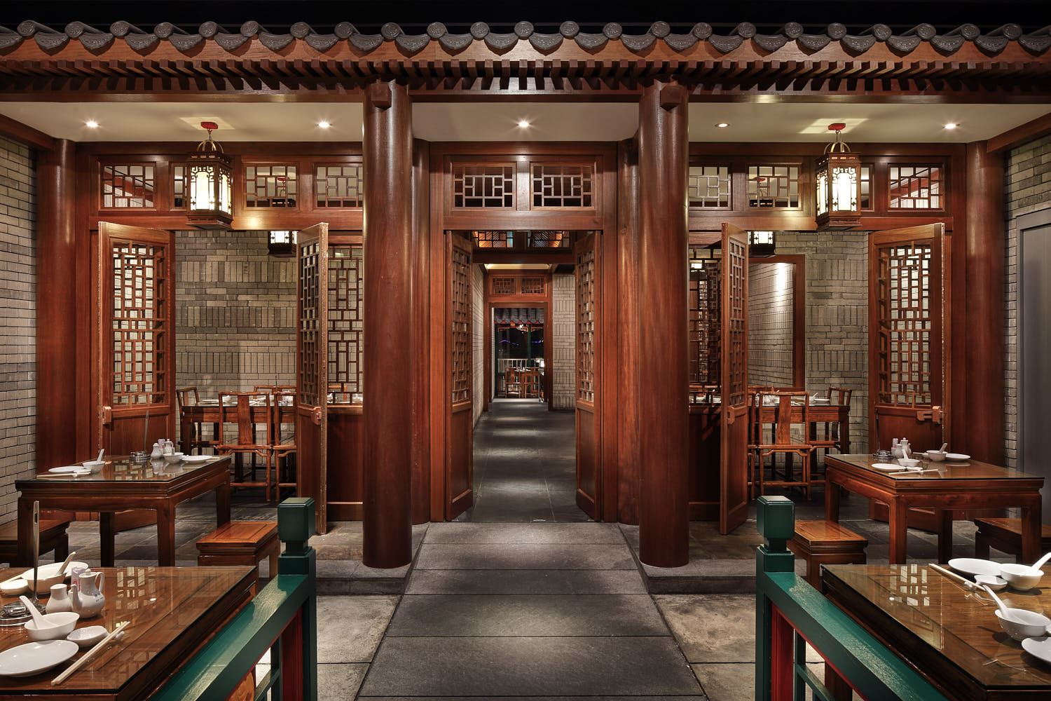 Authentic vintage Chinese interior lighting in Soup Restaurant dining space.